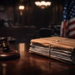 Epstein Files से जुड़े गोपनीय कानूनी दस्तावेज़, अदालत की हथौड़ी और अमेरिकी न्याय व्यवस्था का प्रतीक दृश्य