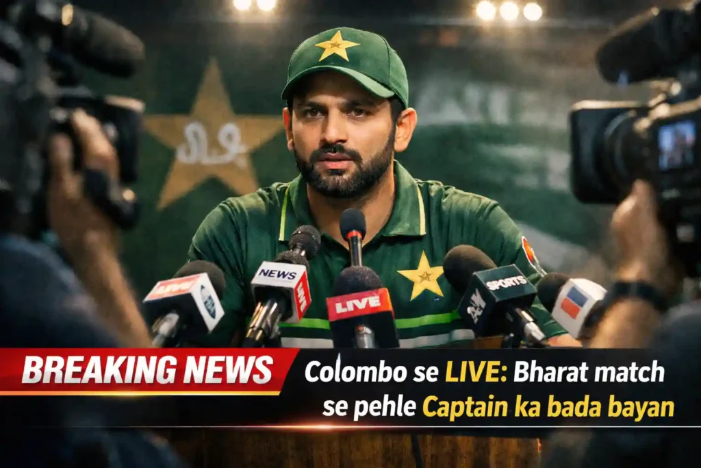 Pakistan captain SalmanAgha speaking at Colombo press conference before India match