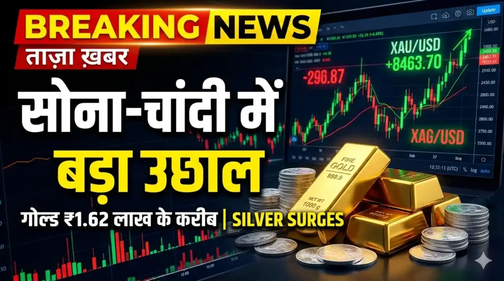 Gold Silver Price Today MCX rates, सोना 1.62 लाख के करीब और चांदी की कीमतों में तेज उछाल