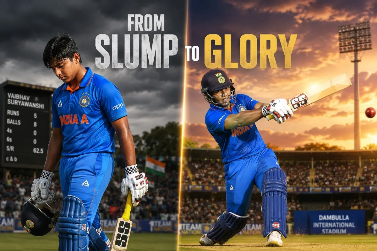 Graphic showing Vaibhav Suryawanshi overcoming his slump to score a match-winning knock in the final.