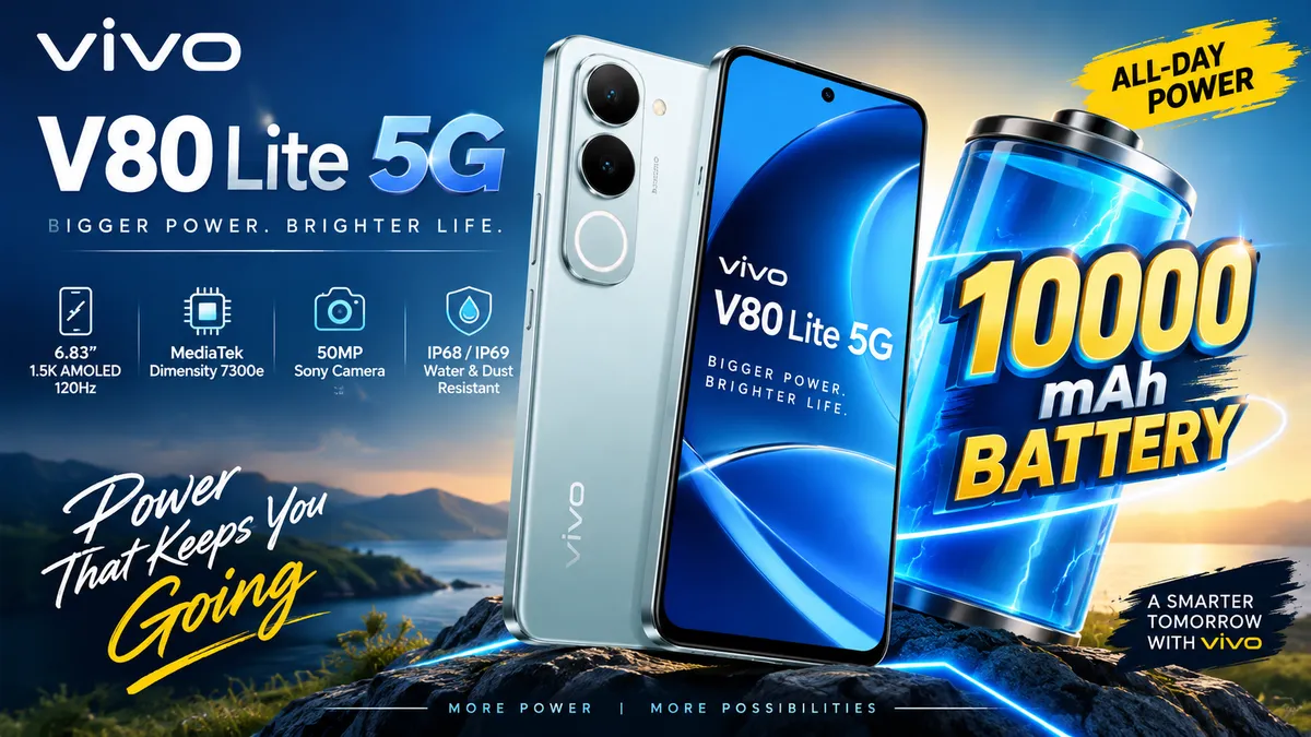 Vivo V80 Lite 5G लॉन्च, 10000mAh बैटरी के साथ दमदार फीचर्स
