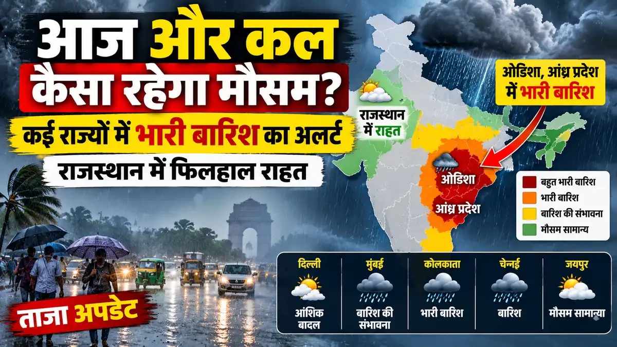 आज और कल कैसा रहेगा मौसम कई राज्यों में भारी बारिश का अलर्ट, राजस्थान में फिलहाल राहत